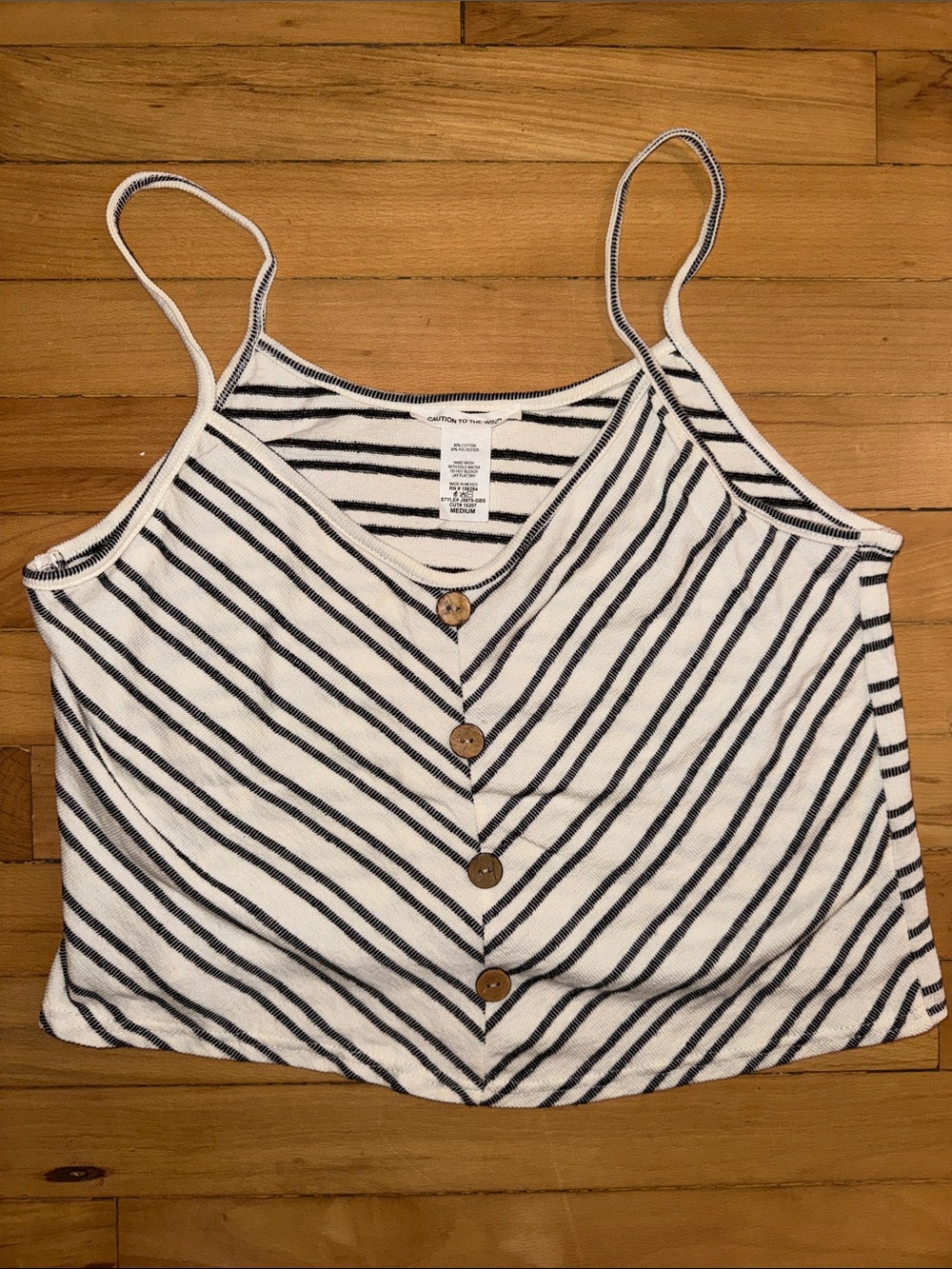 Striped Spaghetti Strap Button-Front Cropped Tank - White & Navy Medium